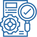 A blue and black icon of a document with an image of a key