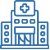 A blue pixel art picture of a hospital