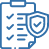 A blue pixel art style picture of a clipboard and a shield.